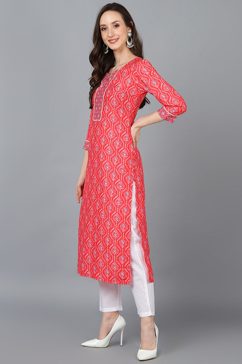   Women Peach-Coloured Ethnic Motifs Printed Kurta