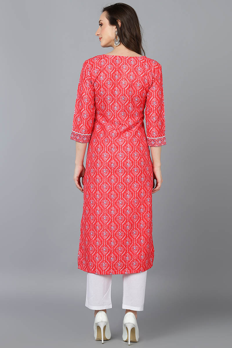   Women Peach-Coloured Ethnic Motifs Printed Kurta