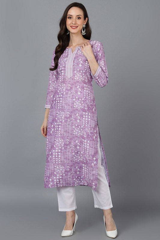   Women Lavender & White Floral Printed Floral Kurta