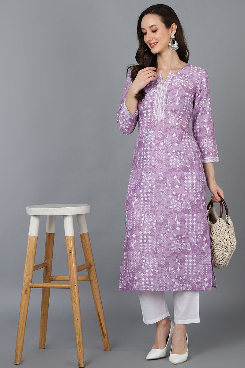   Women Lavender & White Floral Printed Floral Kurta