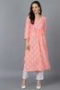   Women Peach-Coloured & White Ethnic Motifs Printed Kurta