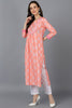   Women Peach-Coloured & White Ethnic Motifs Printed Kurta