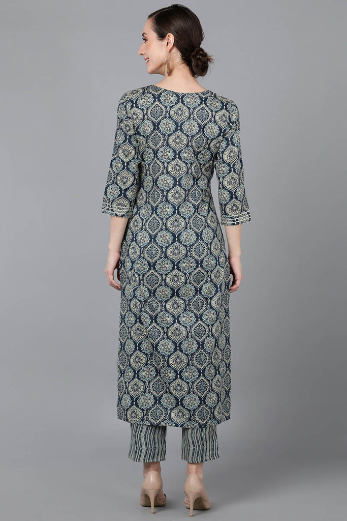  Women Teal Cotton Woven Design Kurta