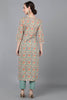  Women Beige Cotton Floral Printed Kurta 