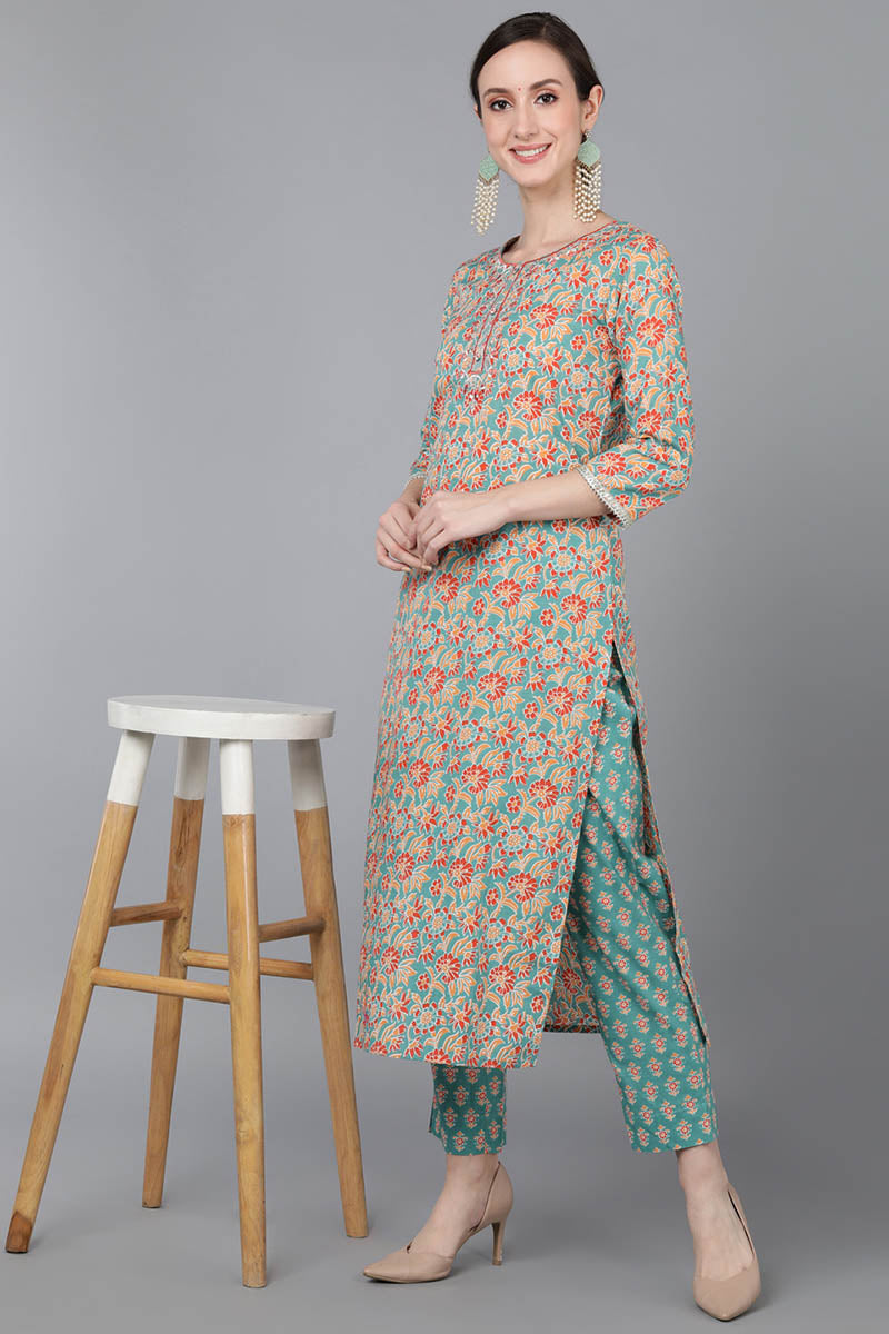  Women Beige Cotton Floral Printed Kurta 