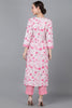  Women Pink Silk Floral Printed Kurta