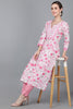  Women Pink Silk Floral Printed Kurta