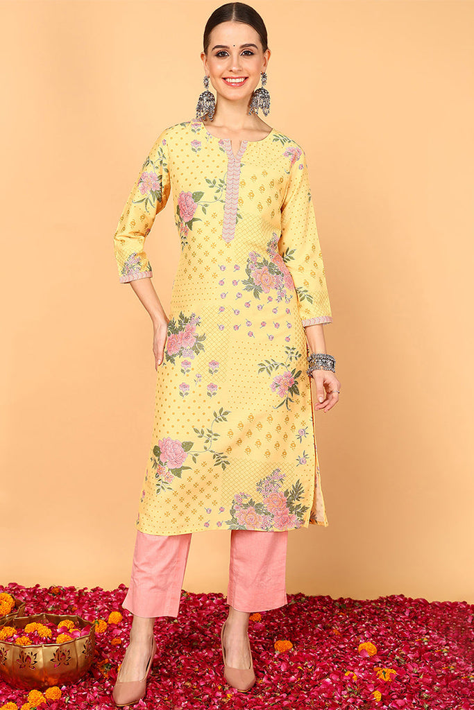 Yellow Poly Silk Straight Kurta VCK8823