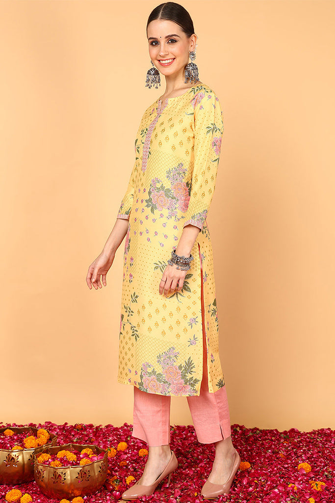 Yellow Poly Silk Straight Kurta VCK8823