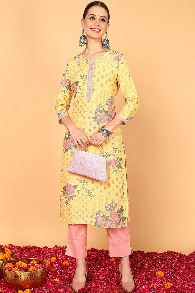 Yellow Poly Silk Straight Kurta VCK8823