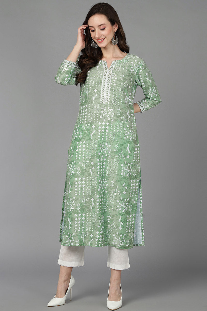 Green Silk Geometric Printed 