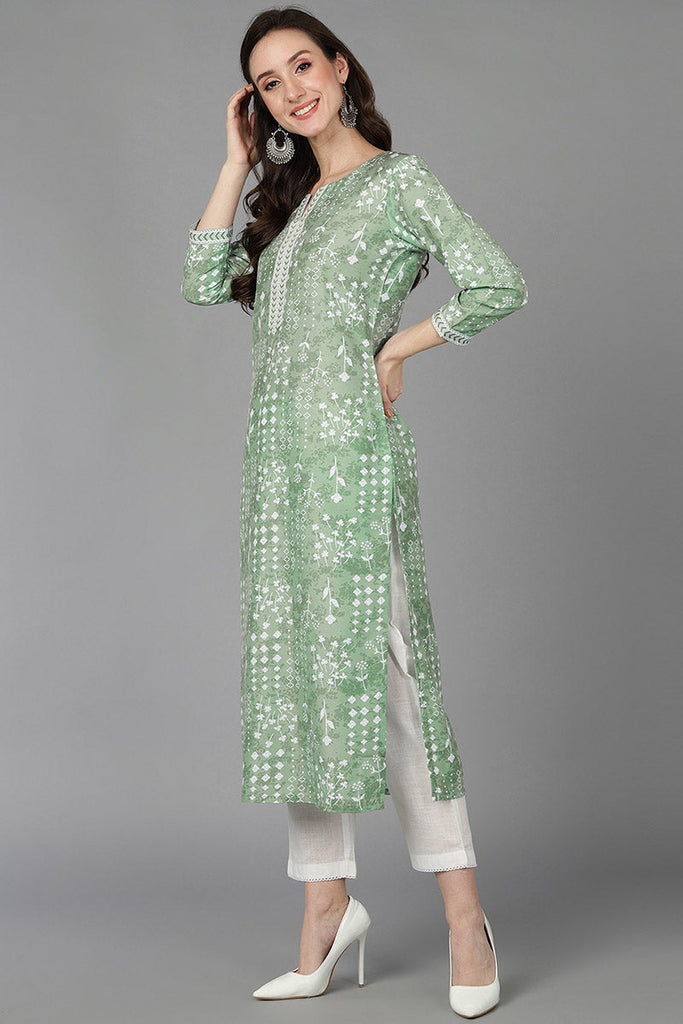 Green Silk Geometric Printed 