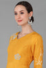  Women Mustard Yellow Floral Embroidered Chanderi Silk Kurta