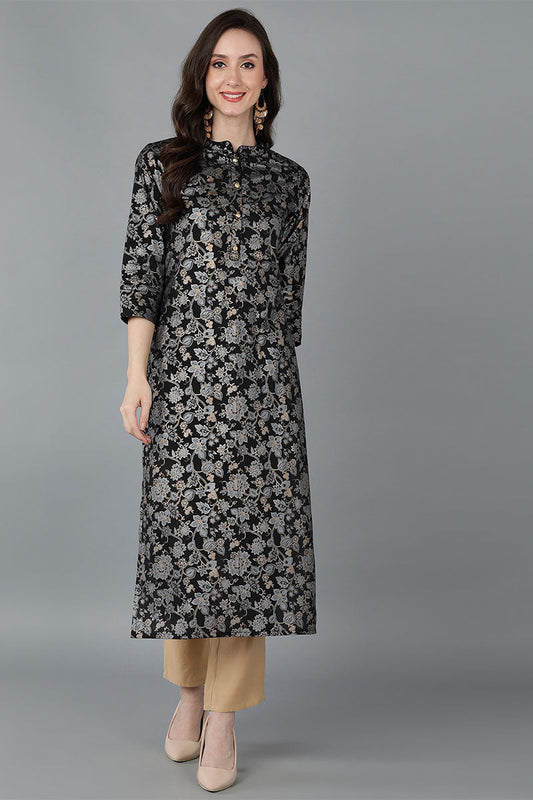  Women Black & Grey Floral Printed Kurta