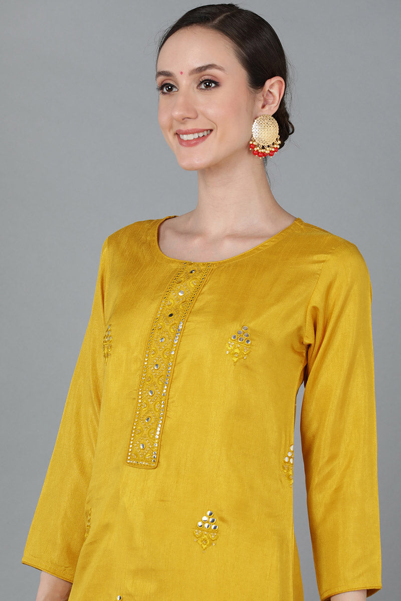 Yellow Silk Blend Solid Kurtas 