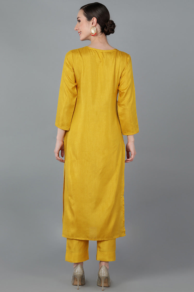 Yellow Silk Blend Solid Kurtas 