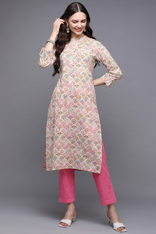 Beige Cotton Ethnic Printed Kurta VCK8869