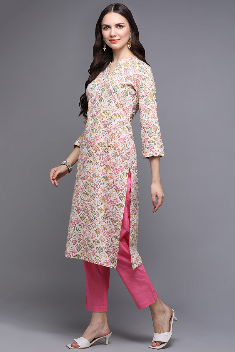 Beige Cotton Ethnic Printed Kurta VCK8869