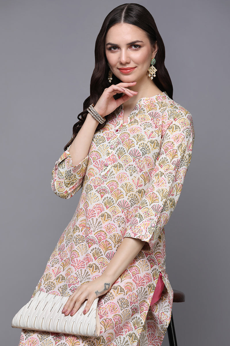 Beige Cotton Ethnic Printed Kurta VCK8869