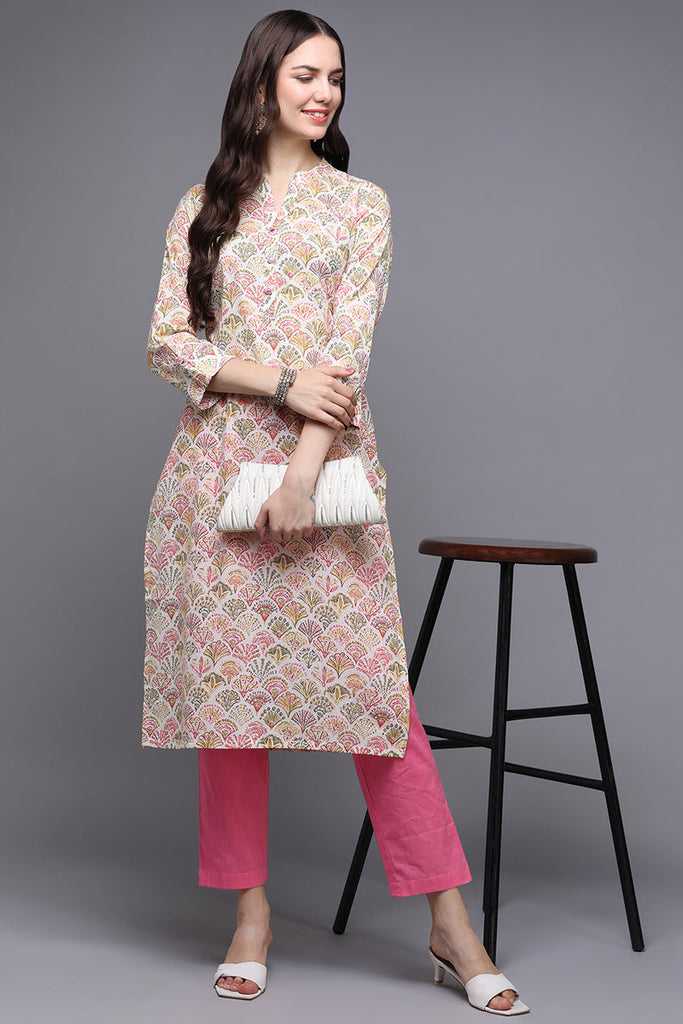 Beige Cotton Ethnic Printed Kurta VCK8869