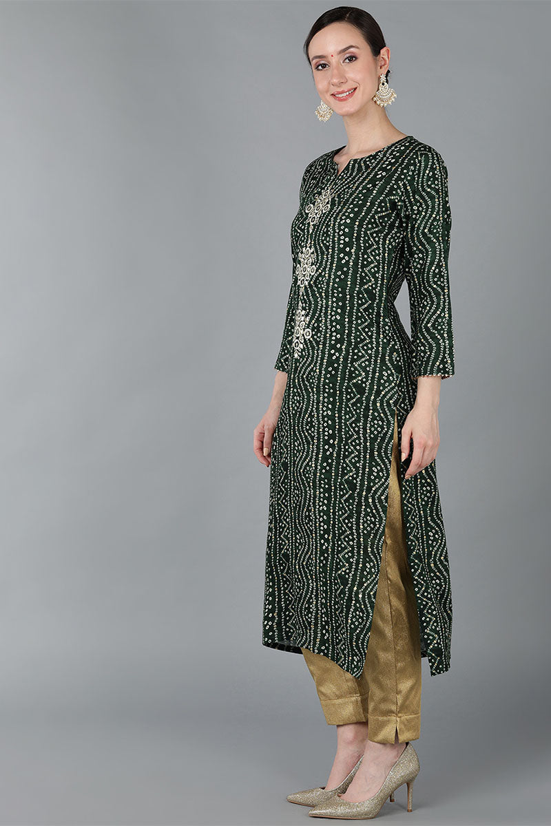 Green Viscose Rayon Ethnic Motifs Straight Kurta VCK8876