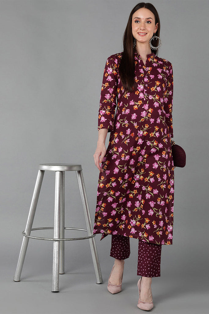  Women Purple Cotton Floral Printed 