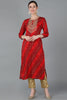 Red Viscose Rayon Geometric Straight Kurta VCK8881