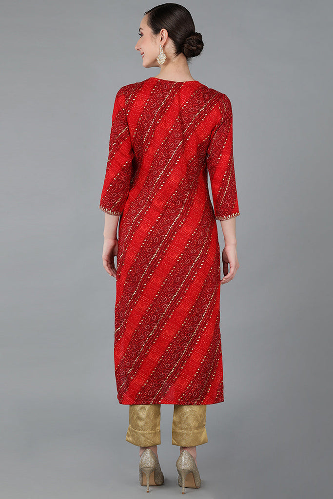 Red Viscose Rayon Geometric Straight Kurta VCK8881