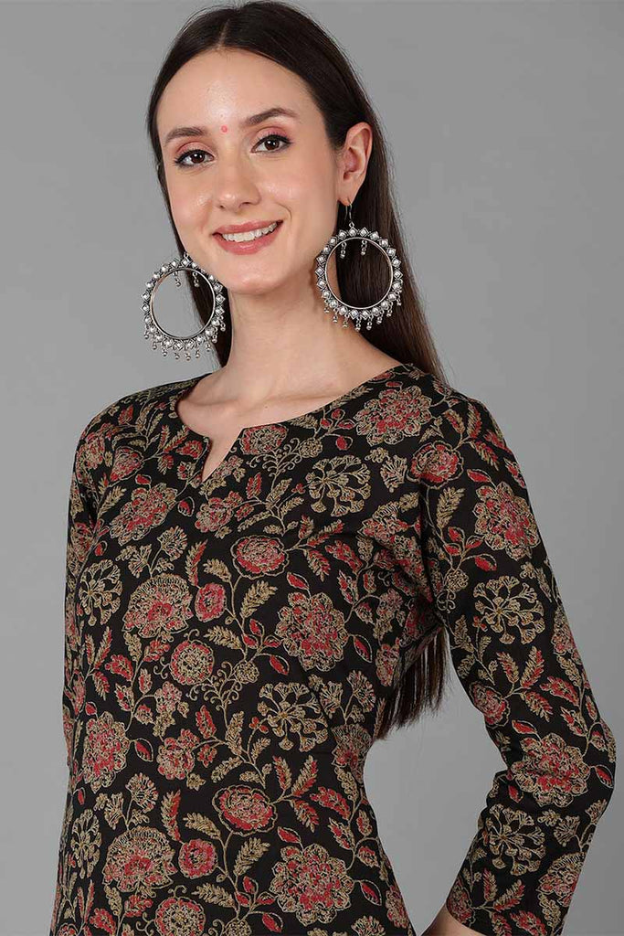  Women Black Cotton Floral Printed 