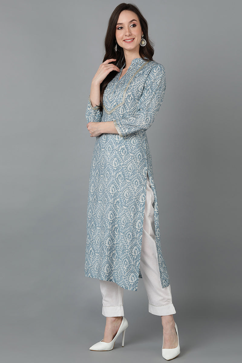 Grey Silk Blend Straight Kurtas VCK8886