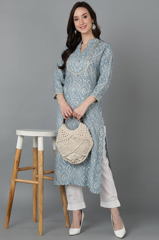 Grey Silk Blend Straight Kurtas VCK8886