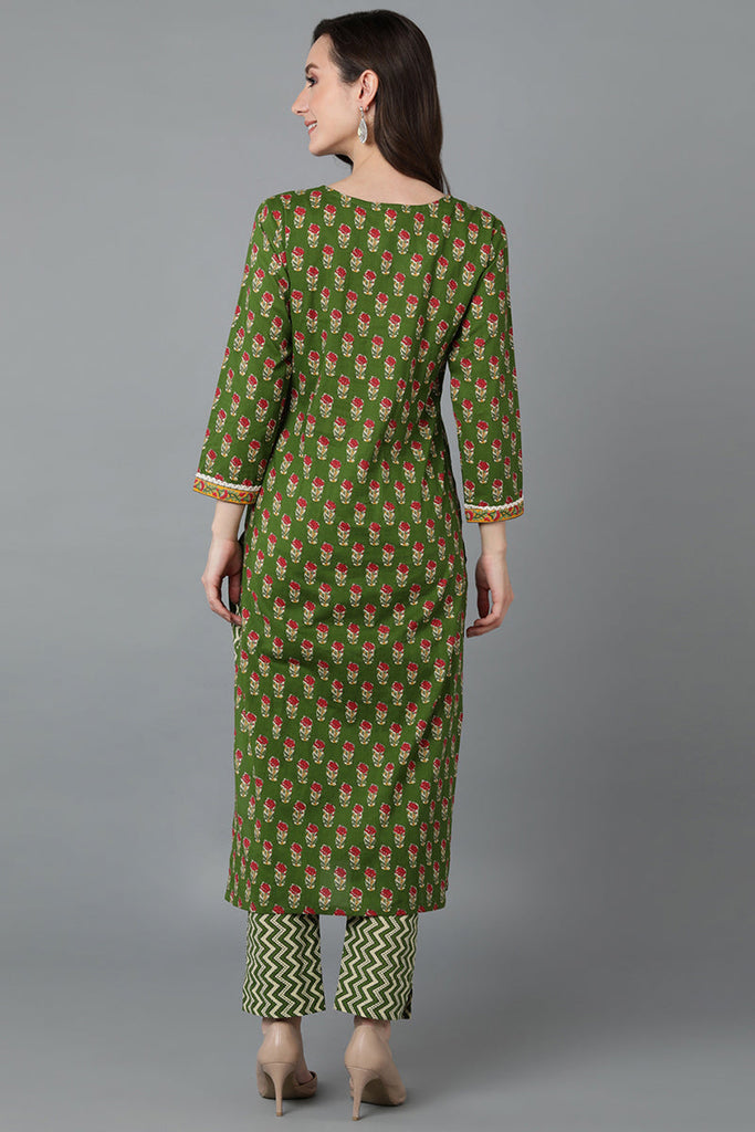 Green Cotton Straight Kurtas VCK8890