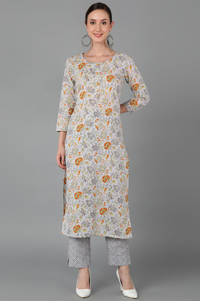  Women Grey Cotton Floral Printed 