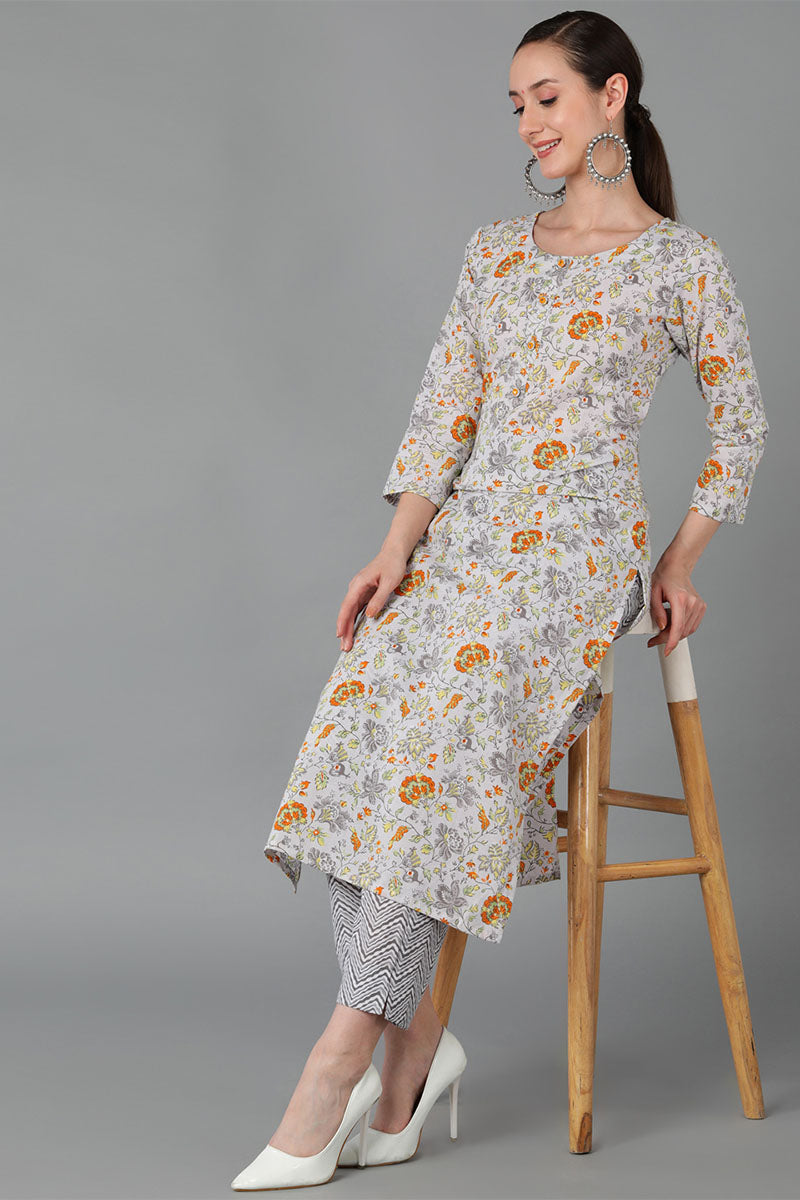  Women Grey Cotton Floral Printed 