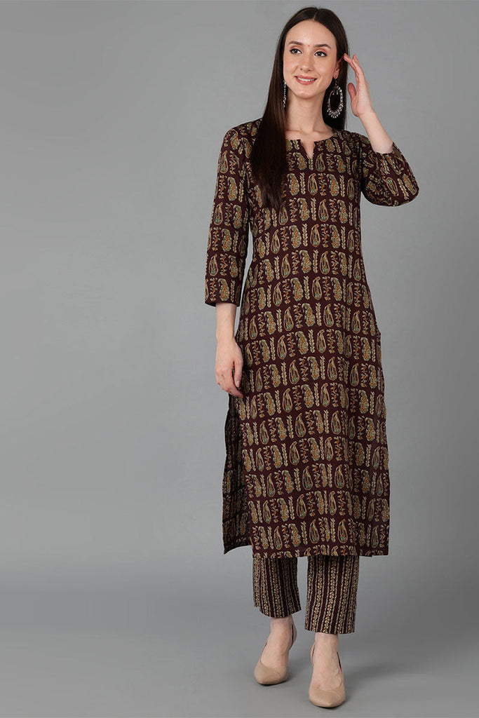  Women Maroon Cotton Paisley Printed 