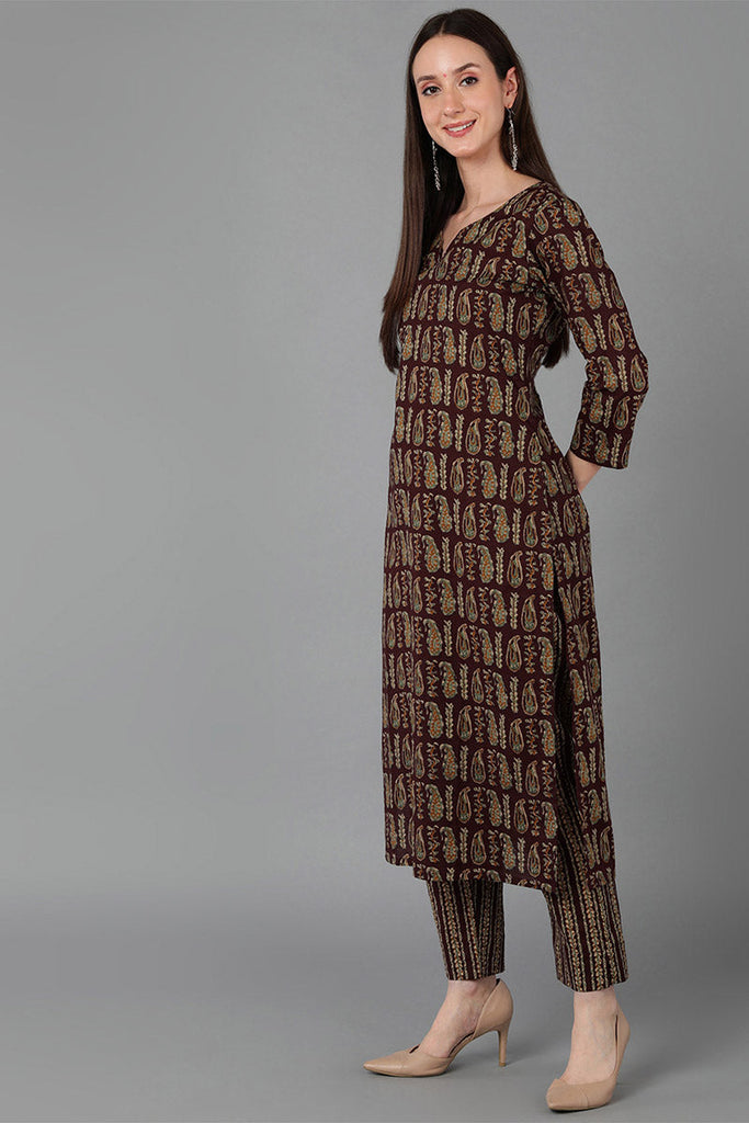  Women Maroon Cotton Paisley Printed 