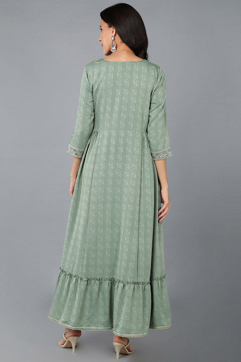 Green Silk Blend Ethnic Motifs Embroidered Anarkali Kurta 