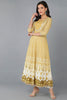 Yellow Cotton Blend Abstract Yoke Design Anarkali Kurta 