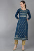 Teal Blue Viscose Rayon Ethnic Straight Kurta 