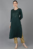 Green Cotton Blend Yoke Design Solid Straight Kurta 