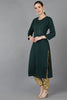 Green Cotton Blend Yoke Design Solid Straight Kurta 