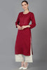 Maroon Cotton Blend Yoke Design Solid Straight Kurta 