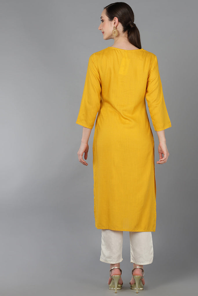 Mustard Cotton Blend Yoke Design Solid Straight Kurta 