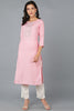 Pink Cotton Striped Yoke Design Straight Kurta 