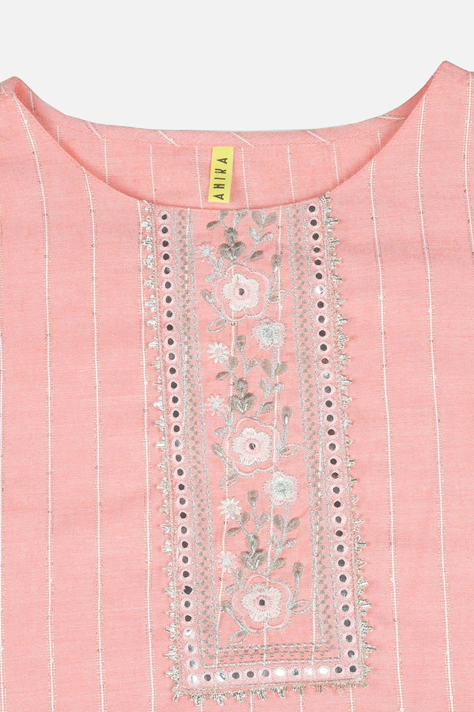 Pink Cotton Striped Yoke Design Straight Kurta 