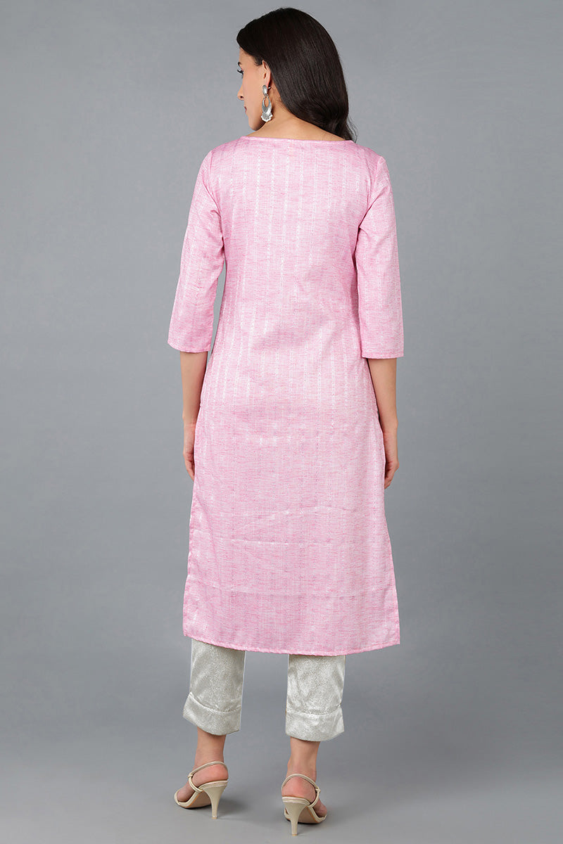 Pink Cotton Solid Yoke Design Straight Kurta 