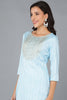 Blue Cotton Solid Yoke Design Straight Kurta 