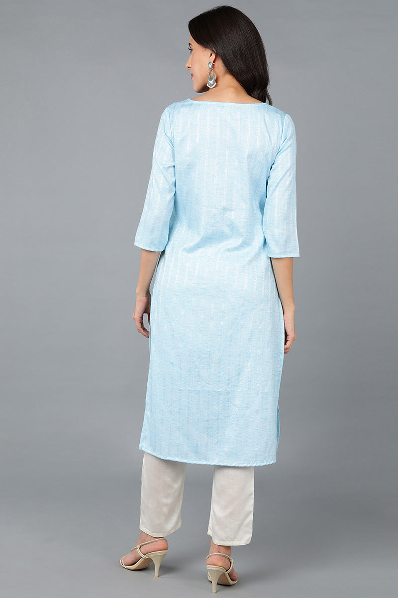 Blue Cotton Solid Yoke Design Straight Kurta 