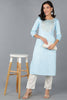 Blue Cotton Solid Yoke Design Straight Kurta 