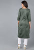 Green Cotton Striped Yoke Design Straight Kurta 